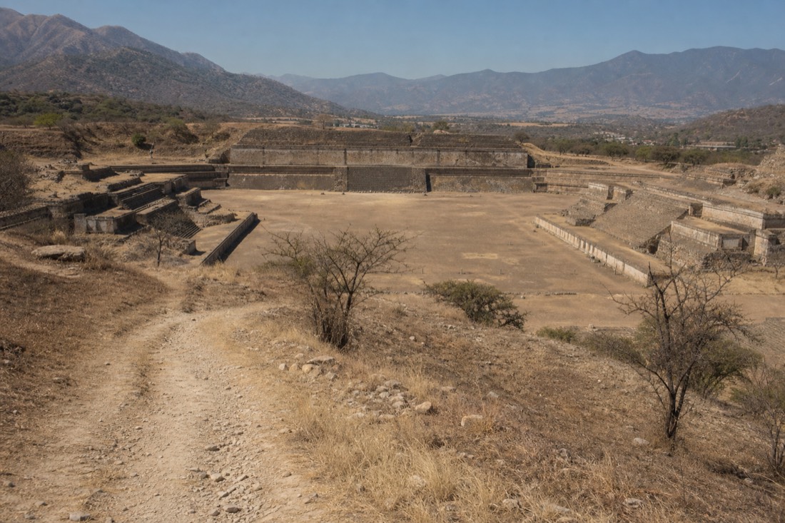 A dusty path leading into the Ciudadela enclosure at Teotihuacan