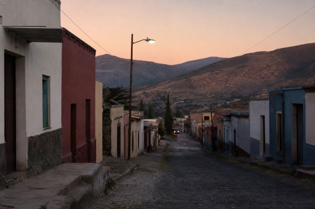 A quiet street in San Juan Teotihuacan before sunrise